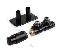 Terma Radiator Valves Twins, Angled, 50mm Integrated Trvs Set Left Sided, With Pipe Masking, Black Soft Ral 9005