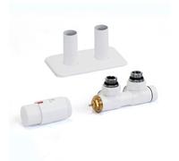 Terma Radiator Valves Twins, Angled, 50mm Integrated Trvs Set Left Sided, With Pipe Masking, White Soft Ral 9016