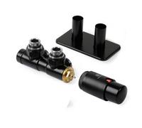 Terma Radiator Valves Twins, Angled, 50mm Integrated Trvs Set Right Sided, With Pipe Masking, Black Soft Ral 9005