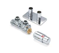 Terma Radiator Valves Twins, Angled, 50mm Integrated Trvs Set Right Sided, With Pipe Masking, Chrome