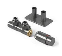 Terma Radiator Valves Twins, Angled, 50mm Integrated Trvs Set Right Sided, With Pipe Masking, Sparkling Grey