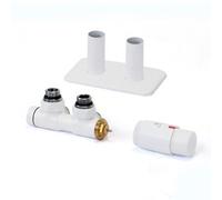 Terma Radiator Valves Twins, Angled, 50mm Integrated Trvs Set Right Sided, With Pipe Masking, White Soft Ral 9016