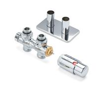 Terma Radiator Valves Twins, Straight, 50mm Integrated Trvs Set (Left Or Right Sided), With Pipe Masking, Chrome