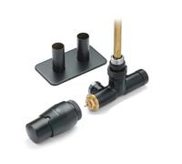 Terma Radiator Valves Unico Left Sided, Angled 50mm Trvs Set With Immersion Tube (For Dual Fual), Soft Black
