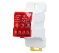 Terminal Block Distribution Box DIN Rail Mountable 690V 80A Fireproof PA66 Material Brass Conductor Junction Box for Electrical Cabinets and High Voltage Applications (Red)