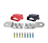 Terminal Mount Bus Bar, Battery Terminal Block, Copper Busbar, Tin Plated Positive Negative Connector for Car Marine Boat RV, 32V 100A with Insulating Covers and Ring Terminals, Red Black 2 Pack
