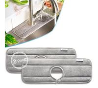 Ternal Sinkmat for Kitchen Faucet, Original Design, Absorbent Microfiber Fabric, Machine Washable Splash Guard & Drip Catcher for Around Faucet Handle [Grey, Standard, 2 Pack]