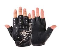 TERNCOEW Men Steampunk Half Finger Gothic Gloves Metal Chain Rivets Fingerless Mittens Black PU Leather Accessory Fingerless Gloves Men Punk Half Finger Gloves Men Leather Black Gloves For Men