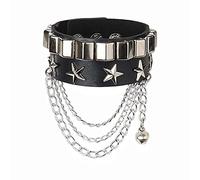TERNCOEW Snap Punk Rock Wrap PU Leather Men Vintage Star Spikes Rivet Gothic Wide Cuff Bracelets for Women Jewelry Five-Pointed Star Chain