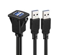 TERNCOEW USB3.0 Double Port Square Snapping on Panel Extension Cable PVC Waterproof Design for Car Motorcycle Yacht Marine Applications