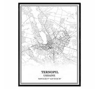 Ternopil Ukraine Map Wall Art Canvas Print Poster Artwork Unframed Modern Black and White Map Souvenir Gift Home Decor