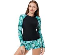 TERODACO 2 Pieces Rash Vest Women Long Sleeve Built in Bra Rash Guard Women UPF50+ Quick Dry Ladies Swim Shorts and Top Set for Swimsuit Surfing Bathing Suit,Stretchy Soft 2103 Light Blue XXL