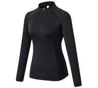 TERODACO Long Sleeve Running Top Womens Half Zip Thumb Loops UPF 50 Ladies Base Layer Top for Hiking Cycling Equestrian Gym Sports Riding Shirts Quick-Drying Breathability Wicking 506 Black M