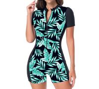 TERODACO Rash Vest Women One Piece Swimming Costume 1033 Black Leaf S