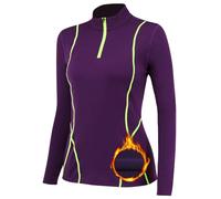 TERODACO Thermal Base Layer Women Warm Wicking Half Zip Ski Thermals with Micro Fleece Long Sleeve Ladies Thermal Tops for Running Hiking Cycling Soft Soft Quick Dry Breathable 02513 Purple M