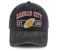 Terojnkl Embroidered City Football Hat for Men Women, Adjustable Unisex Cotton Fans Baseball Cap, Kansas City Black, One Size