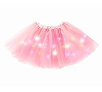 TEROTY Women's LED Tutu Skirts Layered Ballet Dance Tulle Skirt Light Up Skirts for Halloween Party Costume (UK, Alpha, One Size, Regular, Regular, Standard, Pink)