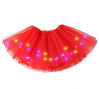 TEROTY Women's LED Tutu Skirts Layered Ballet Dance Tulle Skirt Light Up Skirts for Halloween Party Costume (UK, Alpha, One Size, Regular, Regular, Standard, Red)