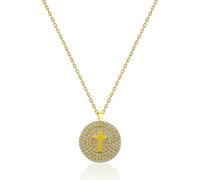 TERRA ARGENTI Sparkling Cross Coin Necklace for Women, 2cm Pendant with Rhinestones, 925 Sterling Silver Cross Pendant on Cable Chain, Hypoallergenic, Dainty and, 16", Sterling Silver, No Gemstone