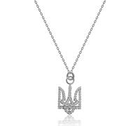 TERRA ARGENTI Trident Pendant with Rhinestones 925 Sterling Silver 5/8" Ukraine Trizub Pendant for Women Ukrainian Gift Adjustable 17" Cable Chain with 3" Extender, 17 inch, Sterling Silver