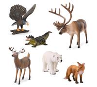 Terra by Battat - 6 Pcs North American Animal Figurines - Realistic Plastic Toy Set with Reindeer, Fox, Polar Bear, Deer, Alligator & Eagle - Educational Gift for Kids 3+ - Imaginative Play