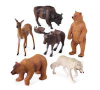 Terra by Battat - 6 Pcs Wild Animal Figurines - Realistic Plastic North American Toys with Bears, Wolf, Moose & More - Educational Wildlife Gift for Kids 3+ - Pretend Play Set