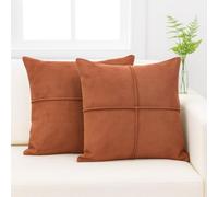 Terra Cotta/Rust Brown Pillow Covers Set of 2 Faux Suede Soft Leather Like Decorative Square Pillowcases for Couch Sofa Couch Chairs Vegan Suede Cushion Covers Rustic Modern Farmhouse Decor 16 x16