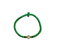 Terra Greek Handmade Christian Orthodox Komboskoini Chotki Prayer Rope Bracelet - Green with White Cross - Waxed Hand Bracelet