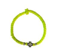 Terra Greek Handmade Christian Orthodox Komboskoini Chotki Prayer Rope Bracelet - Light Green with White Cross - Waxed Hand Bracelet