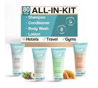 Terra Pure Eco Botanics 0.85 oz Toiletries Set | 1-Shoppe All-In-Kit Amenities For Hotels, Airbnb & Rentals | Hotel Shampoo & Conditioner, Body Wash, Body Lotion | 80 Piece Travel Set Y