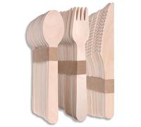 Terra Verde 150-Pack Disposable Birchwood Cutlery, 50 Forks 50 Knives 50 Spoons, Biodegradable Compostable Splinter-Free Wooden Eco-Friendly Like Bamboo Set for Parties, Weddings, Picnics & Catering