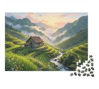 Terraced Fields Cottage Jigsaw Puzzle for Adults 1000 Piece Jigsaw Puzzle Paper Mountain Landscape Puzzle Game for Family Relaxation Home Decor 70x50cm/1000pcs