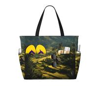 Terraced Fields in Bali Print Large Capacity Beach Travel Bag, Waterproof Beach Tote Bag with Zip and Pocket, Tote Bags for Traveling, Shopping, Pool