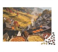 Terraced Fields Jigsaw Puzzles 1000 Pieces Recycled Material Drying Crops Puzzles for Elderly Relieve Senile Dementia Fun Family Game Activity Home 38x26cm/1000pcs