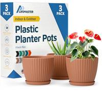 Terracotta 6-Inch Plant Pots with Drainage & Saucers 3 Pack, Indoor & Outdoor Planters for Houseplants, Herbs, and Flowers, Durable & Weatherproof Material, Stackable, Lightweight, Minimalist Design