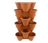 (Terracotta, 6) Outdoor Strawberry Planters Stackable Garden Vertical Plant Pot Flower Herbs Box