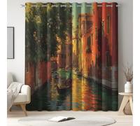 Terracotta Blackout Curtains for Sliding Door, Abstract Canal Boat Painted, Thermal Insulated Eyelet Pair, Light Blocking Privacy, 2 Panels for Patio Door 29.5" x 65"