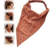 Terracotta Bloom Floral Bandana Headband for Women - Warm Rust Orange Boho Hair Scarf with Elasticated Back, Soft Lightweight Multi-Way Hair Wrap for Holidays Travel Beach Casual Styling