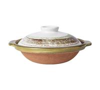 Terracotta Casserole Cooking Pot, Round Emboss Casserole with Lid and Dual Handles, Uniform Heating Earthen Pot for Restaurants and Household Home Stove Pot Pottery Clay Cookware,1.15l