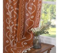 Terracotta Curtains 84 Inch Length Boho Farmhouse Curtains for Living Room, Linen Semi Sheer Vintage Farmhouse Printed Floral Drapes Burnt Orange