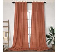 Terracotta Curtains 84 Inch Length for Living Room 2 Panels Back Tab Pocket Drapes Light Filtering Semi Sheer Flax Linen Burnt Orange Brown Red Rust Curtain for Bedroom Boho Farmhouse Decor 52x84 Long
