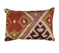 Terracotta Kilim Turkish Style Printed Boudoir Cushion Cover. Soft All-Natural Linen-Blend Cloth in Terracotta and Burnt Orange. 17x12" Rectangle Cover Only.