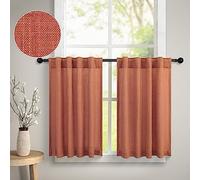 Terracotta Linen Short Curtains 30 Inch Length for Kitchen Farmhouse Fall Decor 2 Panels Back Tab Pocket Tier Rust Curtains for Small Window Treatment Bathroom Closet Doorway Bay Window Covering 52x30