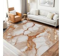 Terracotta Marble Rug for Living Room, Square Rugs 240 x 240 cm, Machine Washable Rug, Plain Orange Brawn Area Rugs Bedroom Decor, Non Slip Low Pile Soft Floor Carpet, FD5140