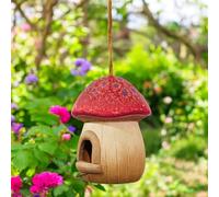 Terracotta Mushroom Bird House - Red or Orange - Hanging or Freestanding Nesting Shelter for Small Birds - Weather-Resistant Outdoor Garden Décor (19cm x 14.5cm x 13cm) (Red, Small)
