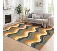 Terracotta Mustard Yellow Wave Pattern Rugs Living Room 80x150 cm, Washable Modern Pop Minimalist Carpet, Non Slip Soft Low Pile for Bedroom Dining Room Office Nursery Hall