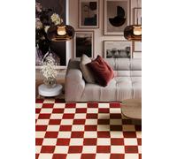 Terracotta Orange Retro Chequerboard Maximalist Décor Large Bedroom Area Rug Kukoon Red 190cm x 280cm