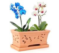 Terracotta Orchid Pots with Holes Ceramic Red Terra Cotta Clay Orchid Planter Pots 10 * 4.3 * 4.3Inch for Repotting Plant Pots for Orchid Indoor or Outdoor Promotes Plant Pot with Drainage