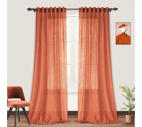 Terracotta Sheer Curtains 84 Inches Long - Boho Curtain for Bedroom Bohemian Semi Sheer Curtain Burnt Orange Burlap Light Flitering Rod Pocket Linen Curtain, Fall Autumn Decor for Living Room