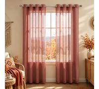 Terracotta Sheer Curtains 84 Inches Long for Living Room Bedroom Grommet Boho Airy See Through Faux Linen Bohemian Ochre Rust Tangerine Window Voile Sheer Curtains 84 Inch Length Set 2 Panels